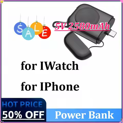 5V 2580mAh Mini Wireless Power Bank Portable 3-in-1 Small Powerbank Charger Type-C External Spare Ba