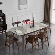L0349岩板餐桌家用實木長方形可伸縮餐桌白蠟木餐桌椅組合（包運送）