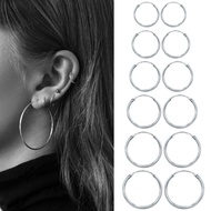 12-40mm Circle Earrings 925 Sterling Silver Hoop Earrings Big Hoop Earrings Prevent Allergy Round Ea