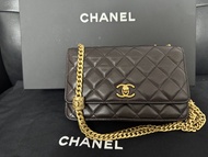 Chanel 黑棕色菱格紋WOC