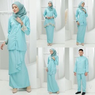 (XS - 5XL) AQUA BLUE KURUNG MODERN PAYUNG LACE KEBAYA MINI LACE BAJU MELAYU PLUS SIZE NIKAH TUNANG DINNER RAYA