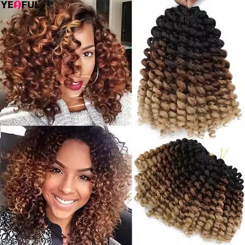 Jumpy Wand Curl Crochet Braids Hair Jamaican Bounce Crochet Hair 8 Inch Ombre Braiding Hair Ringlet 