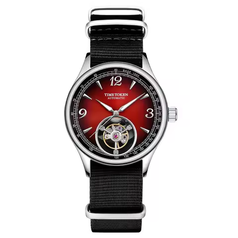 TIME TOKEN Mens Mechanical Watch Luxury 1963 Seagull Skeleton Movement Fashion Sapphire Gradient Dia