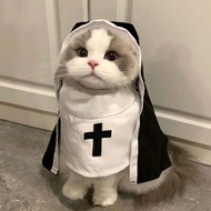 Pet Nun Costume Funny Cat Dog Cosplay Outfit Halloween Clothes Pet Cloak Dress Pakaian Haiwan Lawak
