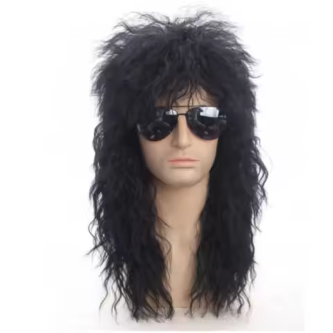 Men's synthetic wig, punk long curly hair, Halloween rock wig, mullet synthetic wig