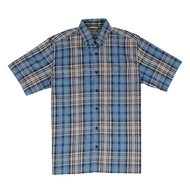 camel active Men Short Sleeve Shirt in Regular Fit with Button Down Collar in Blue Twill Check 9-102SS24CHK1791