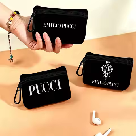 Fashion E-EE-Emilio logo P-Pucci Portable Oxford Fabric Mini Wallet Carabiner Design Small Coin Bag 