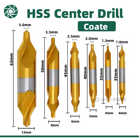 HSS Center Drill 6pcs 1.0-5.0mm Center Drill Bit Set Drill Hole Centering Dril Cutter Drill Bit Set 