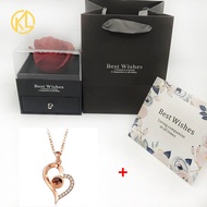 cod Unfade flower rose Jewelry Box with Surprise 100 Languages I Love you Necklace Strange Mother We