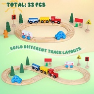 33pcs Wooden Train Tracks Toys for Toddler Full Set with Accessories