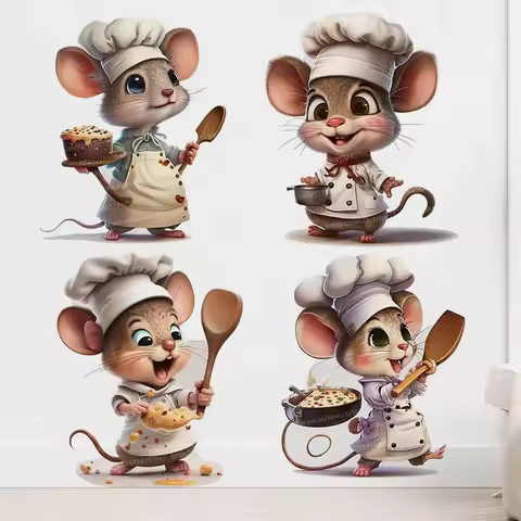 Creative Cartoon Cute Chef Mouse Self-Adhesive Wall Stickers Bedroom Living Room Corner Staircase Ho