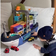 Container Cargo Ship Toy Sugarcane House Shop Giant Ship with Alloy Vehicle, Logistics Marine Port M
