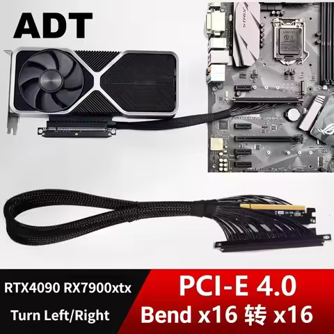 ADT New Dual Reverse Riser Cable Right & Left Bend Cable PCIE 4.0 x16 256Gbps GPU Extension Adapter 