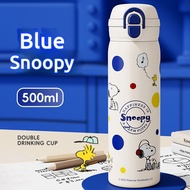 Pipjoy Cute Snoopy Water Bottle with Straw 500ML/17oz Vacuum Flask Sus316 Stainless Steel Thermos Bo