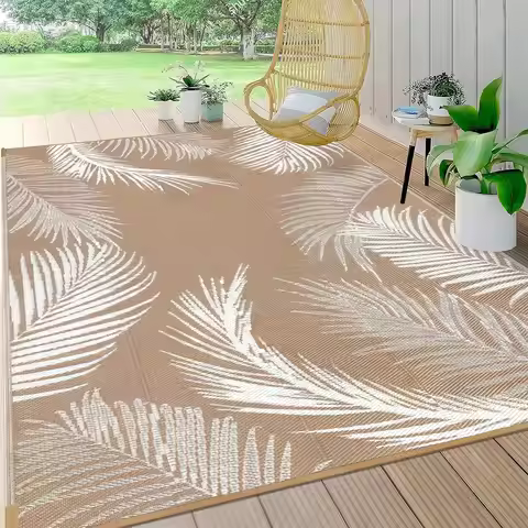 Waterproof Reversible Outdoor Rug 5x8, Plastic Straw Mat for Patio Camping Deck RV Balcony Picnic in
