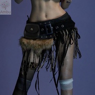 AMBU Mini Bag Belt, Trendy Design Chic Faux Fur Splicing Belts, Irregular Y2K Gyaru Cowgirl Waistban
