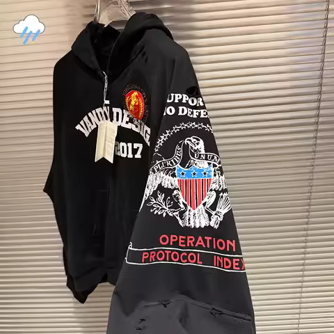 26FW Heavy Fabric Cotton Oversized Damaged Hole Cardigan Coats Men Women Letters Logo Print Protocol