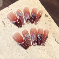 [Koi] Handmade Wearing Nails Red Gradient French Whitening Wearing Nails Hand-Painted Fishtail Manic
