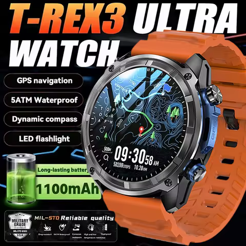2026 GPS Watch New 1000mAh Battery T-Rex 3 Military Grade Smartwatch Men 4GB RAM Video Call Waterpro