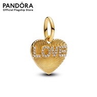 Pandora Gold Engravable love heart 14k gold-plated dangle