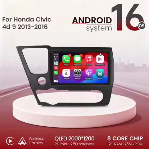 9inch Android 16 For Honda Civic 4d 9 2013-2016 Car Radio BT Carplay Multimedia Navigation 2K QLED S