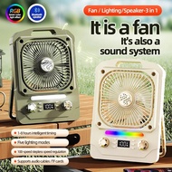 Speaker Outdoor Camping Fan Portable USB Chargeable Electric Fan Power Bank With LED Light With Blue