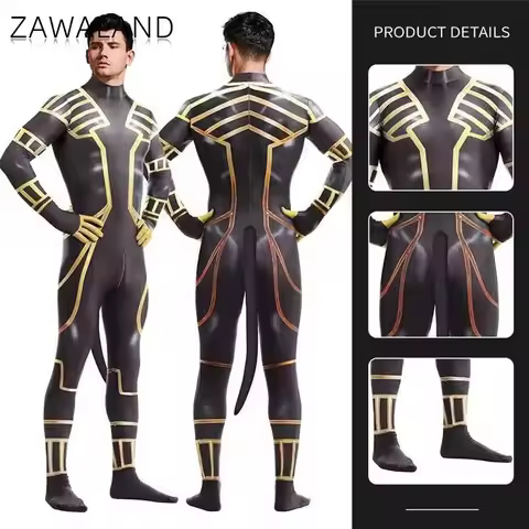 Zawalandand Anubis petsuit men cosplay costume with tail Carnival Purim Zentai suit crotch zipper ju