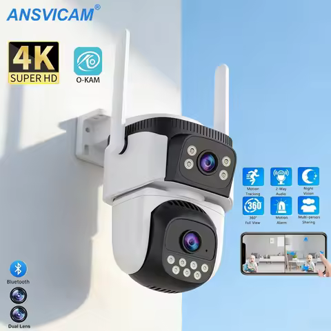 8MP HD WiFi Outdoor IP Cam Dual-Lens Dual-Screen PTZ Security Camera with Color Night Vision IP66 Wa