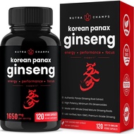 NutraChamps Korean Red Panax Ginseng - 120 Vegan Capsules Extra Strength Root Extract Powder Supplement w/ High Ginsenosides