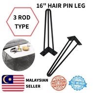 🔥Ready Stock🔥 16" Hairpin Leg 3 Rod Type 1 Set (4pcs) / Kaki Meja Besi / Kaki Meja Viral / Loft / Hairpin Leg