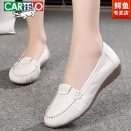 KY/🏅Cartelo Crocodile（CARTELO）Spring and Summer Authentic Leather Mom Shoes Flat Bottom Comfort Pumps Beef Tendon Soft B