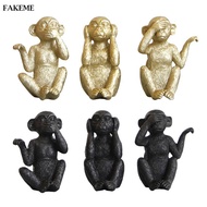 FAKEME 3x Resin Monkey Figurine Monkey Statue Nordic Small Gift Animal Figure Decorative Art Sculptu