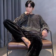 Pajamas Men Coral Fleece Flannel Men's Pajamas Cartoon Men Can Wear Outside Men's Pajamas Home