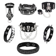 Urgent Fashion Bracelet Punk [Punk] Gothic [Gothic] Rock [Rock] Black Leather Pin Chain Skull Pendan