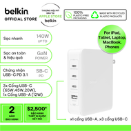 Adapter sạc nhanh Belkin 140W GaN BOOST CHARGE Rockstar màu trắng WCH014 - USB C x3 USB A x1