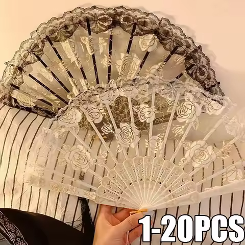 Bridal Lace Hand Fan with Tassels Elegant Folding Fan for Wedding Photos Cosplay Events Themed Parti