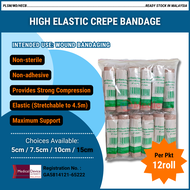 AROS/PRIMES High Elastic Crepe Bandage (Stretchable to 4.5m Strong Compression 5cm/7.5cm/10cm/15cm) 