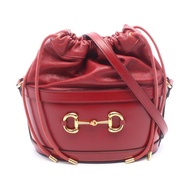 【二手】Gucci 馬銜扣單肩水桶包 602118RED皮革 馬銜扣 1955 水桶包 女士二手 A