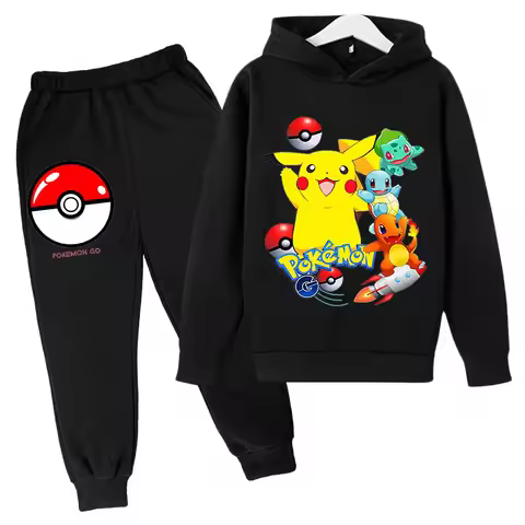 Pikachu Hoodie Boy Girl Hoodie Suit Cotton Kids Hooded Sportswear Set Pants Boys Clothes 2 Pez 4 5 6