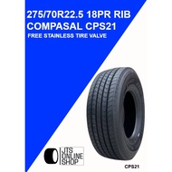275/70R22.5 18PR RIB Compasal CPS21 w/ Free Stainless Tire Valve