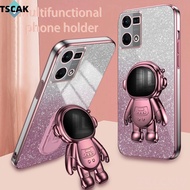 Luxury Square Plating Astronaut bracket Phone Case For OPPO Reno 3 4 5 6 7 8 Pro 7 SE Soft Anti-drop Cover