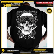 Paisley Skull Print T-Shirt, Men's Crew Neck T-Shirt Drop Shoulder Crew Neck T-Shirt