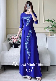 Áo Dài Lụa Mỹ Cao Cấp Họa Tiết Thêu Thủ Công Tỉ Mỉ - Mã C37