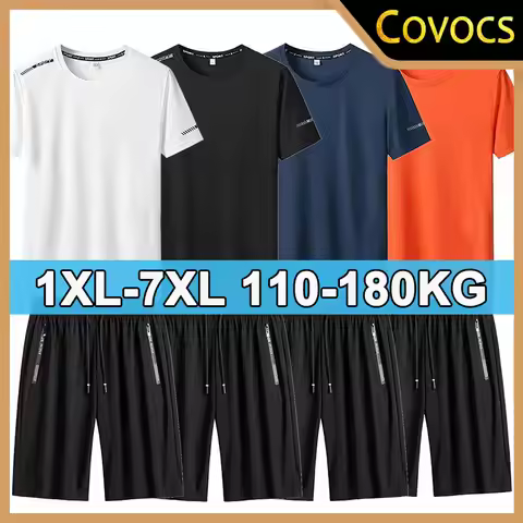 1PC/2PCS Summer T-shirt Shorts Set for Men Plus Size 1XL-7XL Short Sleeve Tees Shorts Casual Beach S