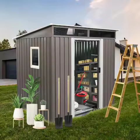 6X5 FT Outdoor Storage Shed, Waterproof Metal Garden Sheds with Lockable Door, Steel Tool Storage Bu