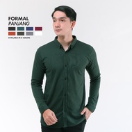 Kemeja panjang pria pique shirt formal motif polos slim fit dewasa bahan katun pique coklat
