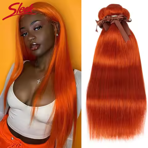 Sleek Ginger Orange Straight Brazilian Hair Weave Bundles Deal Human Hair Extension 8 To 28 Inch Rem