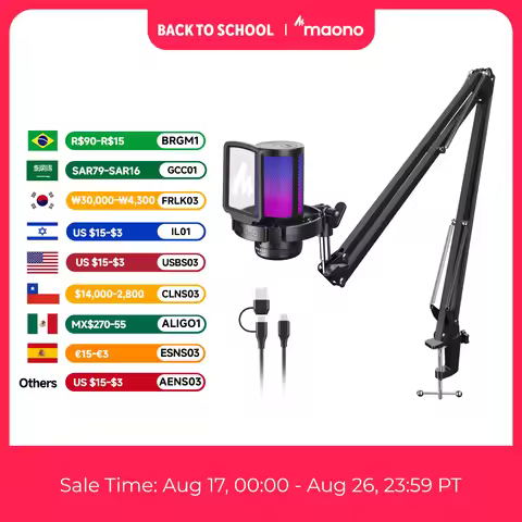 MAONO DGM20S Gaming USB Microphone Noise Cancellation RGB Lights Mute Zero Latency Monitoring for Li