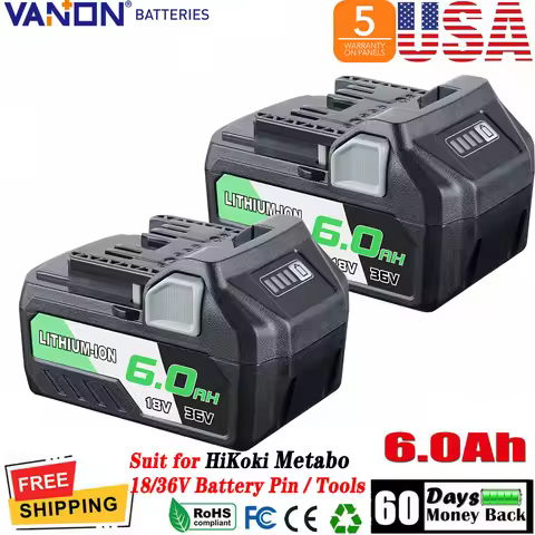 VANON 2Pcs 3.0/6.0Ah BSL36B18 Li-on Replace for Metabo HPT 18V/36V（Hitachi） MultiVolt 371751M 372121