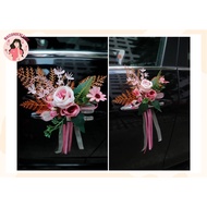 Handcrafted Wedding Car Faux Flowers Decorations Door Handle Flowers Ribbon Flowers Floral Silk Artificial Flower